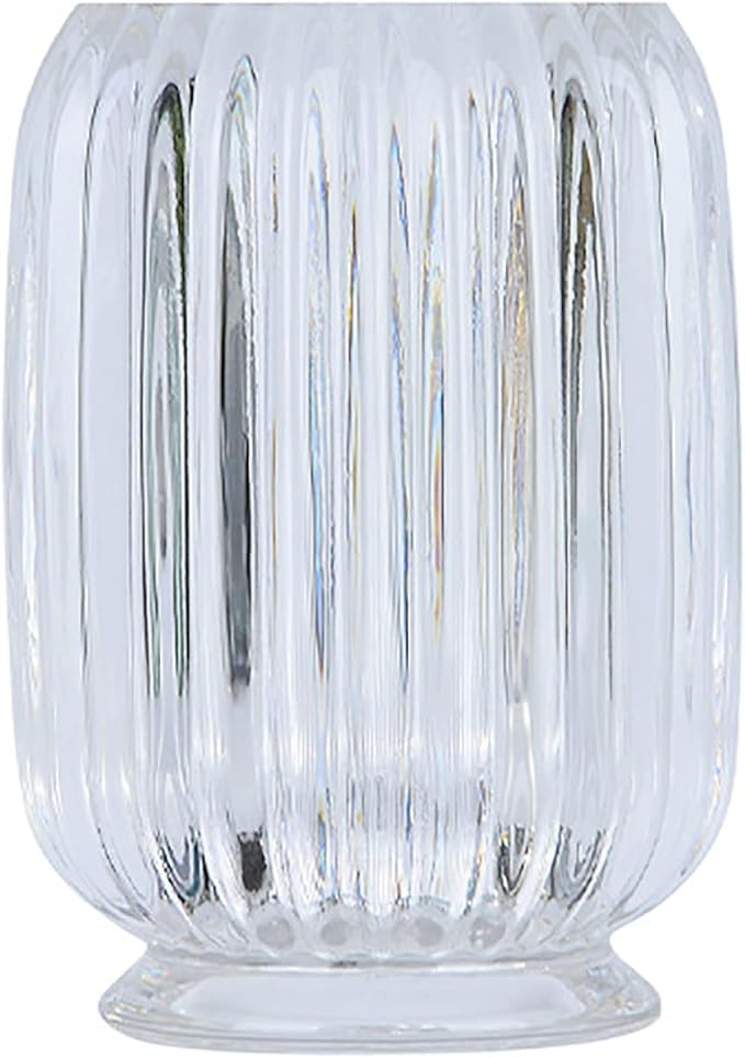 DASITON Makeup Brush holder Organizer,Crystal Cosmetic Makeup Brush Glass Brushes Storage Holder, Vintage Make Up Brush Cup Holder striped vase(Clear)-NeatNest