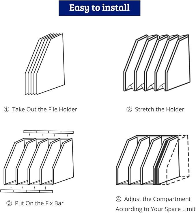 SAYEEC Collapsible Magazine File Holder with 4 Compartment Plastic Binder Folder for Desk Hollow Documents Foldable Organizer Desktop Files Cabinet Shelf Frames Divider Rack Display and Storage
