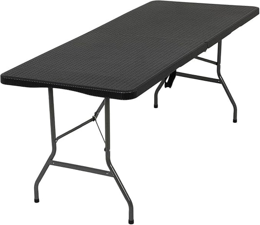 FDW Folding Table Half Portable Foldable Table for Parties Backyard Events (Black Ratten, 6 FT)-NeatNest