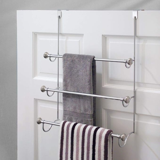 iDesign Over the Door Towel Rack, The York Collection, 1.5” x 7” x 22.8”, Brushed Nickel