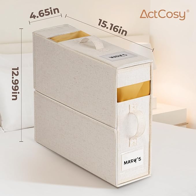 4Pack Sheet Organizers and Storage with Handles – Foldable Linen Closet Storage for King & Queen Sheet Sets – Clear Window & Removable Labels – Dustproof & Space-Saving Design, Off-white-NeatNest