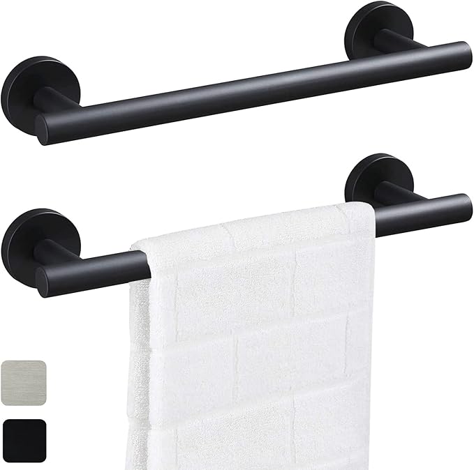 12 Inch Towel Bar 2 Pack for Bathroom 9/12/16/24/28/33 Inch Kitchen Hand Towel Holder Matted Black Stainless Steel 304 RUSTPROOF Wall Mount Towel Rod 2 of Pack (2, Matted Black, 12 Inch)