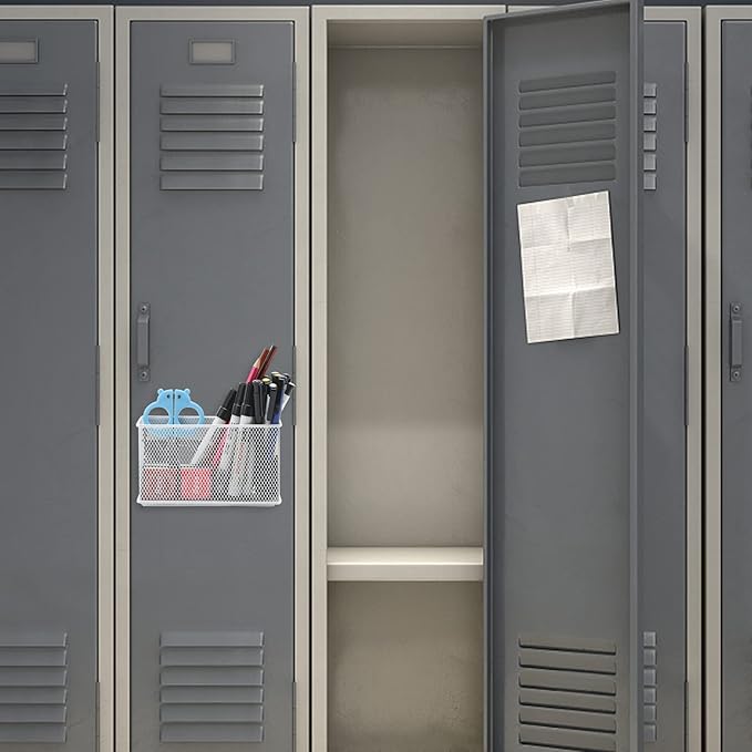 dedoot Magnetic Pencil Holder for refrigerator Storage Magnetic Basket Mesh White Strong Magnetic Pen Holder for Refrigerator,Whiteboard, Locker, Home and Office Organizer, 6.3x2.3x3.6inch-NeatNest