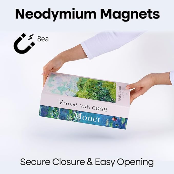 Book Shape Decorative Cable Management Box - Expandable Cable Organizer Box with Magnetic Closure for Home & Office (Gogh Monet, Large)