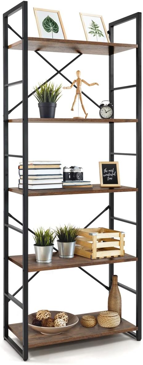 CAPHAUS 5 Tier Bookshelf, 24 Inch Width Free Standing Shelf, Bookcase Shelf Storage Organizer, Industrial Book Shelves for Home Office, Living Room, Kitchen, Rustic Oak-NeatNest