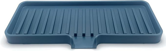 Happitasa Silicone Soap Dish Tray and Sponge Holder with Drain Chute | Bathroom and Kitchen Sink Organizer Caddy (Smoky Blue, 9"x3.5", 5.6 Ounces)-NeatNest