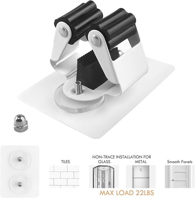 Adhesive Broom Holder Wall Mount - 9 Pack Mop Hanger Cleaning Tools Handle Grippers Organizers - Heavy Duty Metal Broom Clip Hooks for Laundry Room Utility Closet Garage Garden Bathroom (White)