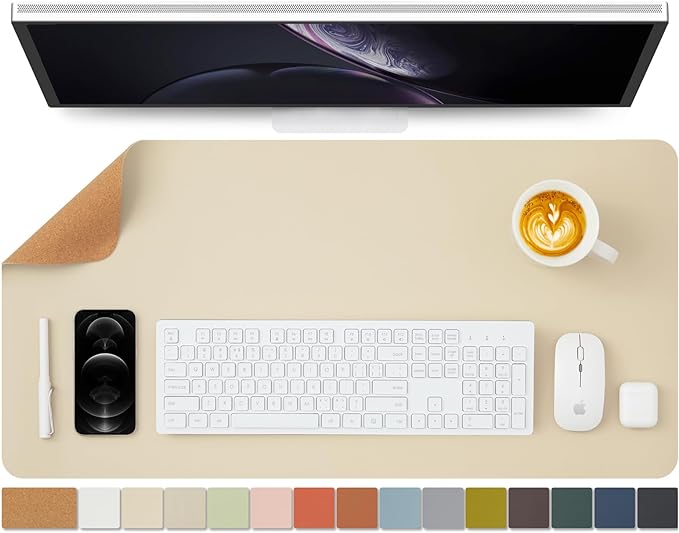 Cork Desk Mat - Dual-Sided Desk Pad for Office and Home - Desk Organization and Accessories - Ideal for Large Mouse Pad and Desk Mats on Top of Desks(Beige,31.5"x 15.7")-NeatNest