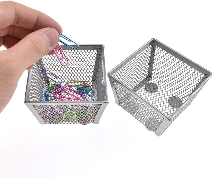 HAHIYO Stackable Paper Clip Mesh Holder cup 2.2" Height 2 Pack Silver Sturdy PaperClip Holder Container for Desk Drawer Organizer Collection for Home Office School Soft Foam Feet No Sharp Edges-NeatNest