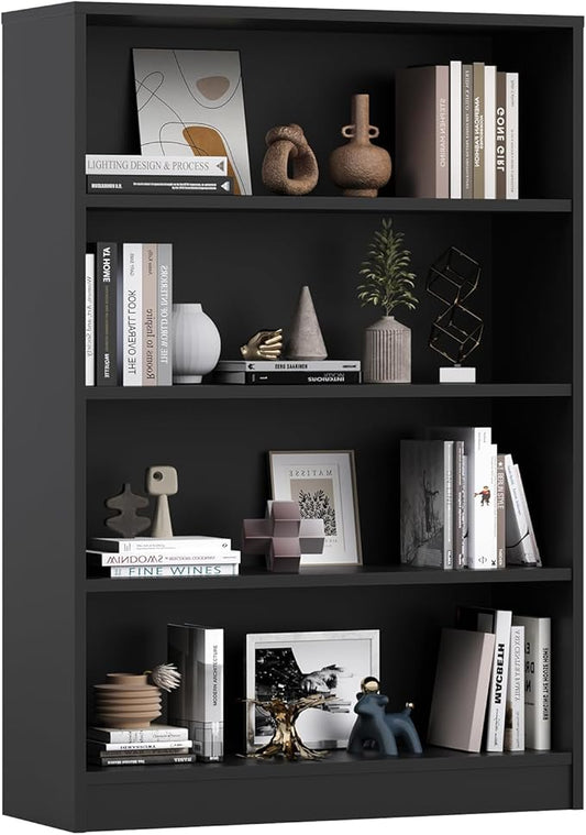 Farini 48 Inch Tall 4-Shelf Bookcase, Wood Bookshelf Storage Organizer Adjustable Shelf for Home Office, Study Room, Easy Assembly,Black