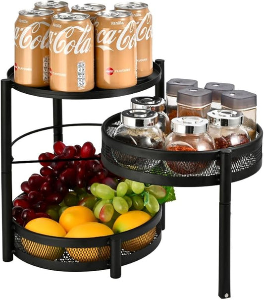 IBERG Spice Rack with Rotating Turnable Tier, Versatile Countertop Organizer for Kitchen Bathroom Accessories (Black)