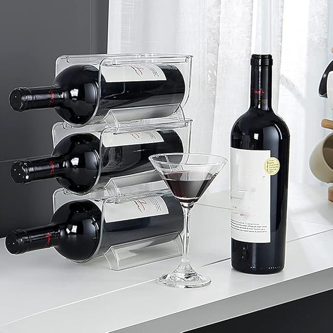 6 Pack Plastic Wine Bottle Holder for Refrigerator, Acrylic Wine Rack Refrigerator, Clear Wine Bottle Organizer Holder for Kitchen, Refrigerator, Countertop Organization
