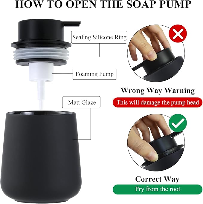 BosilunLife Foam Hand Soap Dispenser - 12 oz Bathroom Lotion Hand Pump Dispenser Black Foaming Hand Soap Dispenser Ceramic Dish Liquid Dispenser for Kitchen Hand Wash Dispenser (Rubber Paint)-NeatNest
