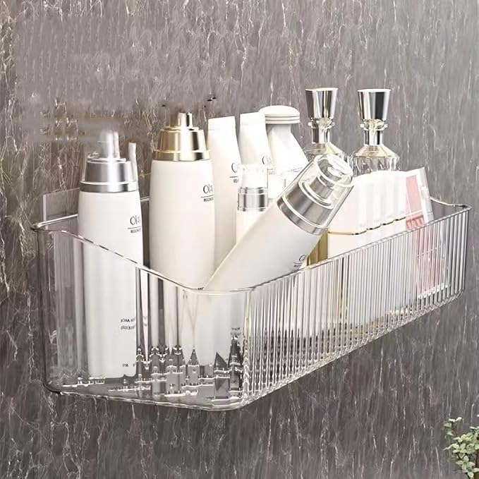 2 Pcs Wall Mounted Shower Caddy, Adhesive Bathroom Caddy Shelf Organizer Makeup Organizer Storage Bins for Bathroom Kitchen