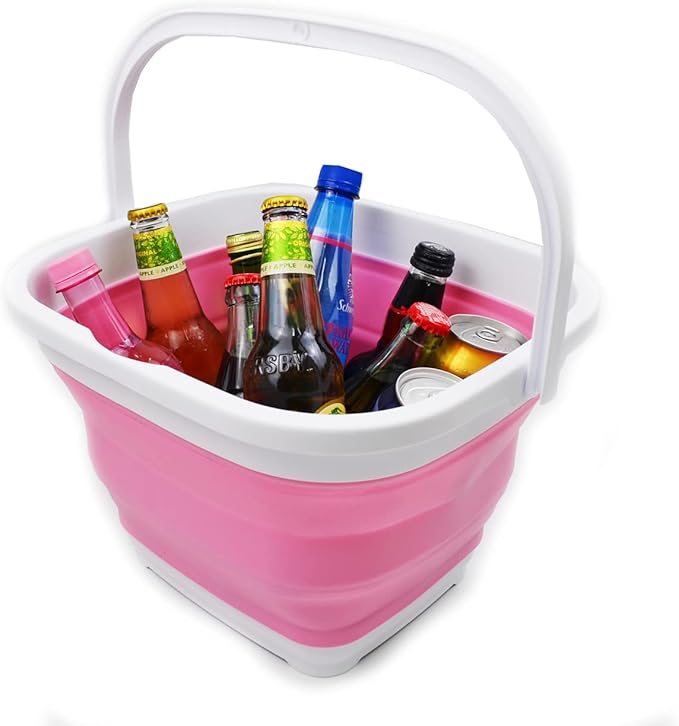 SAMMART 10L (2.6 Gallon) Collapsible Rectangular Handy Bucket (White/Pink (Set of 2))-NeatNest