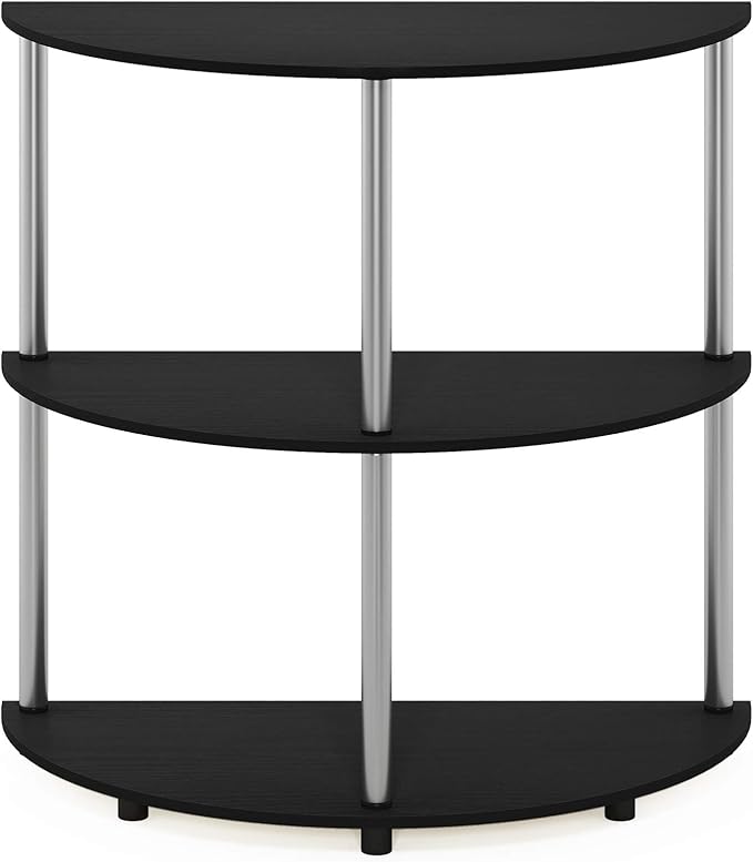 Furinno Frans Turn-N Half Round Console Table with Stainless Steel Tubes, Black Oak 15.6D x 31.1W x 30.8H in-NeatNest