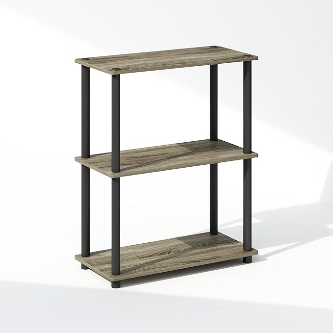 Furinno Turn-N-Tube 3-Tier Multipurpose Compact Bookcase, French Oak/Black-NeatNest