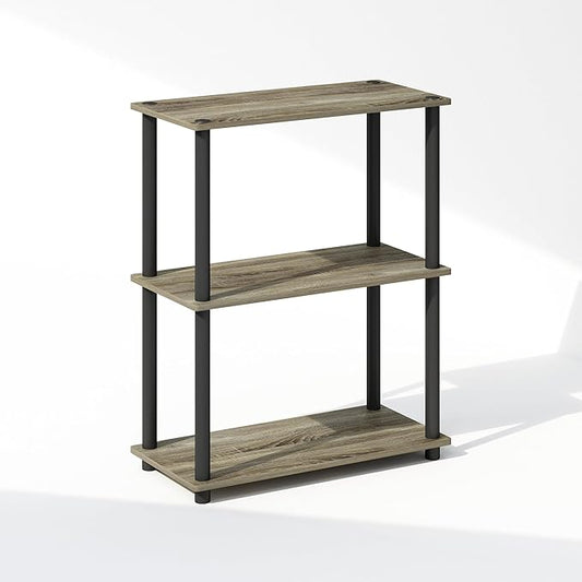 Furinno Turn-N-Tube 3-Tier Multipurpose Compact Bookcase, French Oak/Black-NeatNest