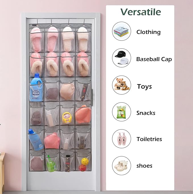 Over the Door Shoe Rack Organizer with 24 Mesh Pockets Hanging Pocket Organizer for Bedroom Bathroom Kitchen Stroage (24 Pockets)-NeatNest