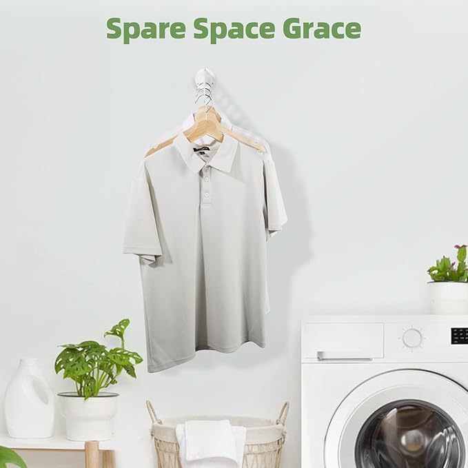 Alise Wall Mounted Clothes Drying Racks with 12 Hanging Holes,Adjustable Clothes Hanger Rack Space Saving for Laundry Closet Bathroom Bedroom,Stainless Steel Garment Racks,White