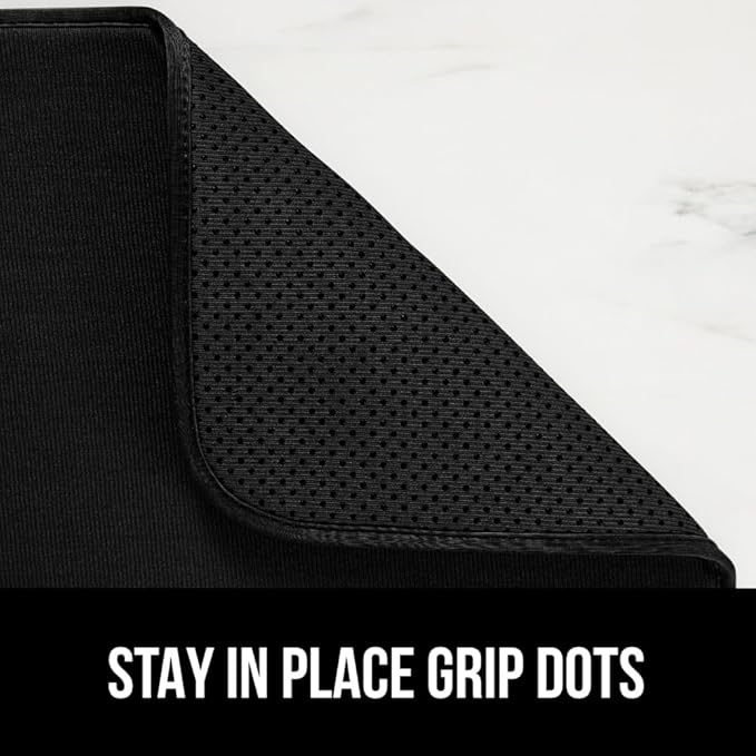 GORILLA GRIP Ultra Water Absorbent Microfiber Dish Drying Mat, Quick Dry Thick Mesh, Slip Resistant Pad for Sink Dishes or Under Rack, Kitchen Counter Accessories, 16x18, Machine Wash, 2 Pack Black