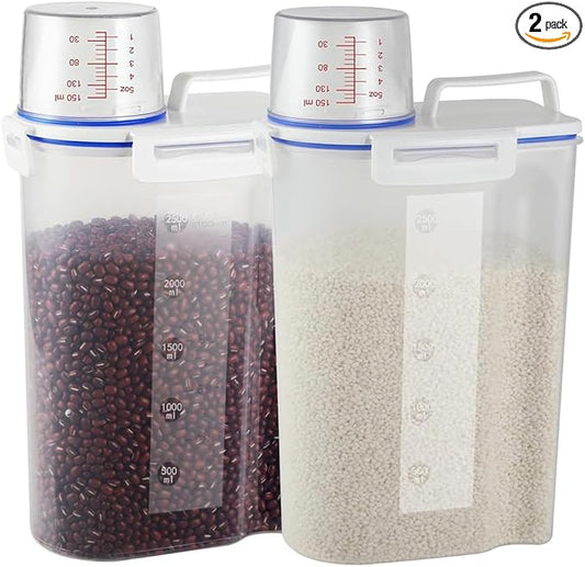 2 set 3-5 LB Rice Storage Bin Flour Cereal Containers Dispenser with BPA Free + Measuring Cup + Pour Spout - Perfect for Rice Flour Baking Supplies Pet Dog Food Storage