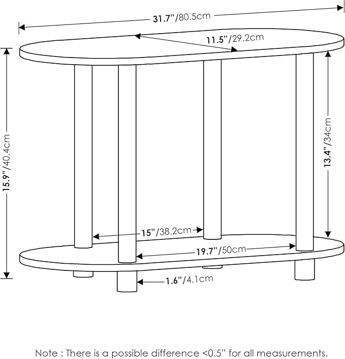 Furinno Turn-N-Tube No Tools Modern Oval Side Table, White/Virgin White-NeatNest