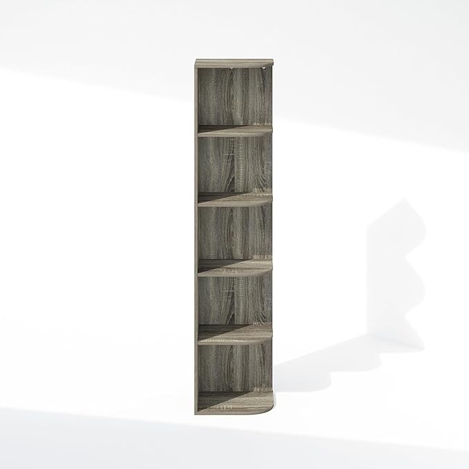 Furinno Reed 5-Tier Space Saving Corner Storage Display Shelf, French Oak-NeatNest