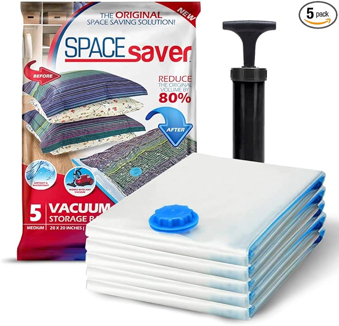 5 Pack Medium Vacuum Storage Bags for Comforters, Blankets & Clothes – Vacuum Sealed Compression Bags with Hand Pump – Space Saver Storage Bags for Bedding, Moving, Travel & Organization-NeatNest
