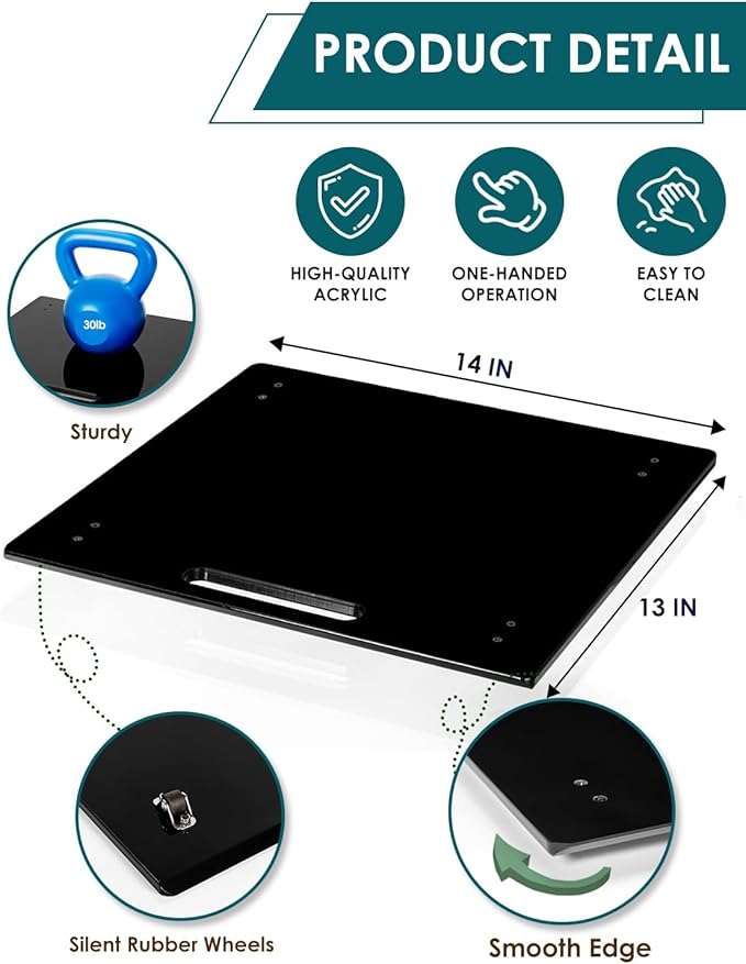 HAYVAN Acrylic Sliding Tray for Coffee Maker & Heavy Kitchen Appliances - Appliance Slider with Silent Wheels Slides Easily from Under The Cabinet - Countertop Space Save (Black, 14” W x 13”D)