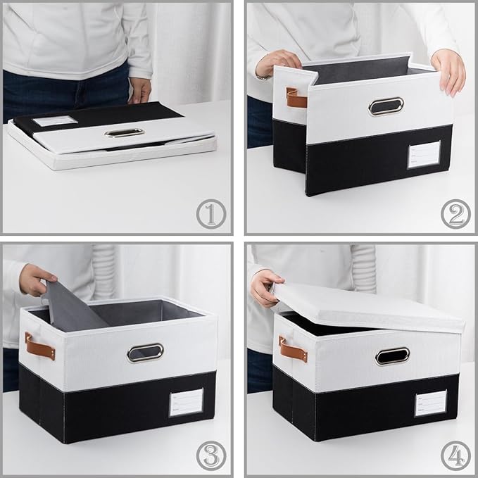 PRANDOM Foldable Storage Bins with Lids [3-Pack] Fabric Collapsible Storage Boxes Baskets Cubes Containers with Handles for Closet Living Room Bedroom (Black & White 17.7x11.8x11.8'')-NeatNest