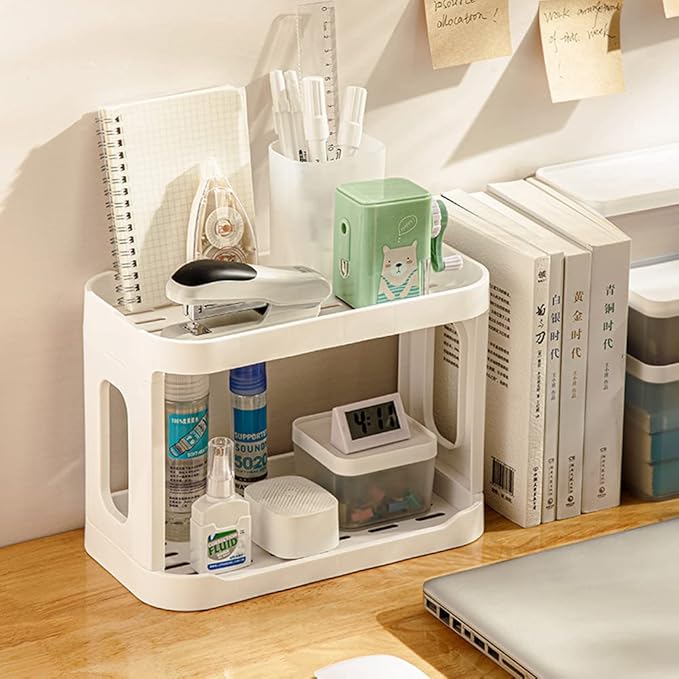 2-Tier Desk Organizers & Dispensers，Mail Holder for Office Desk Organization，Kitchen Spice Rack or Bathroom Countertop Organizer, Gift for Teachers, Classmates, and Friends,White-NeatNest