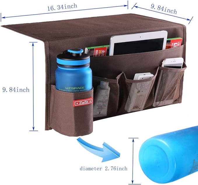 5 Pockets Bedside Caddy, Bedside Storage Organizer for Water Bottles, Magazines, Phone, Glasses (5 Pockets-Coffee)-NeatNest