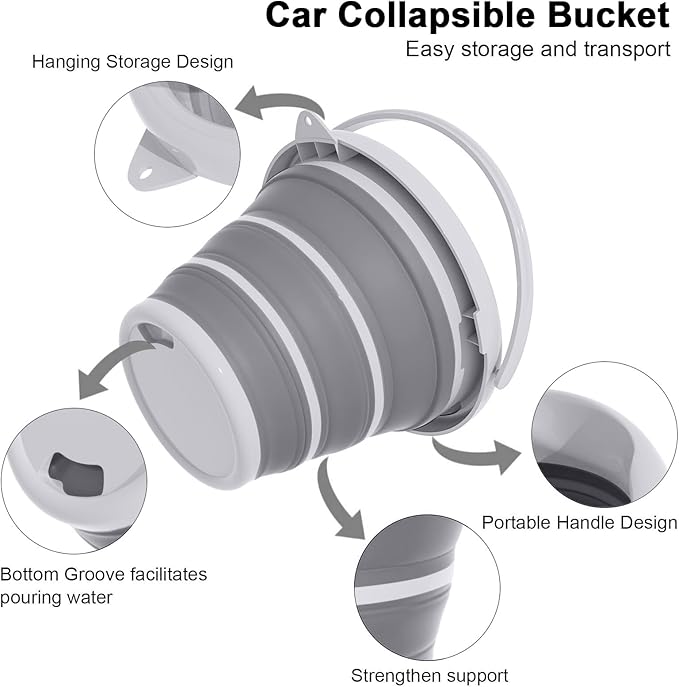 Collapsible Wash Bucket with Microfiber Mitt, 10L (2.6 Gallon) Portable Collapsiblle Buckett with Handle for Car Wash Household Cleaning, Multiuse Collapsibles Water Bucket and Car wash mitt - Grey-NeatNest