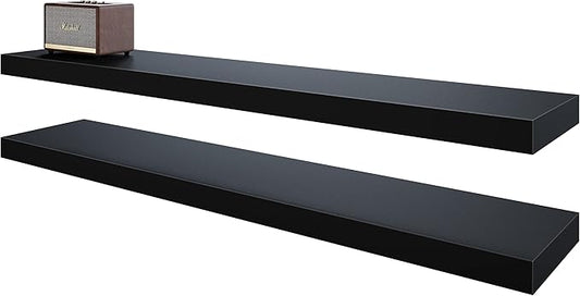 BAMEOS Floating Shelves, Black Wall Mounted Wooden Shelves with Invisible Brackets Set of 2,47 x 9-NeatNest