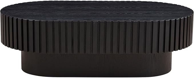 KEVINSPACE Oval Coffee Table 43.7" Wood CoffeeTable for Living Room Drum ModernCoffeeTable TeaTable Wooden Coffee Tables PedestalCoffeeTable Home Furniture Office Apartment Black