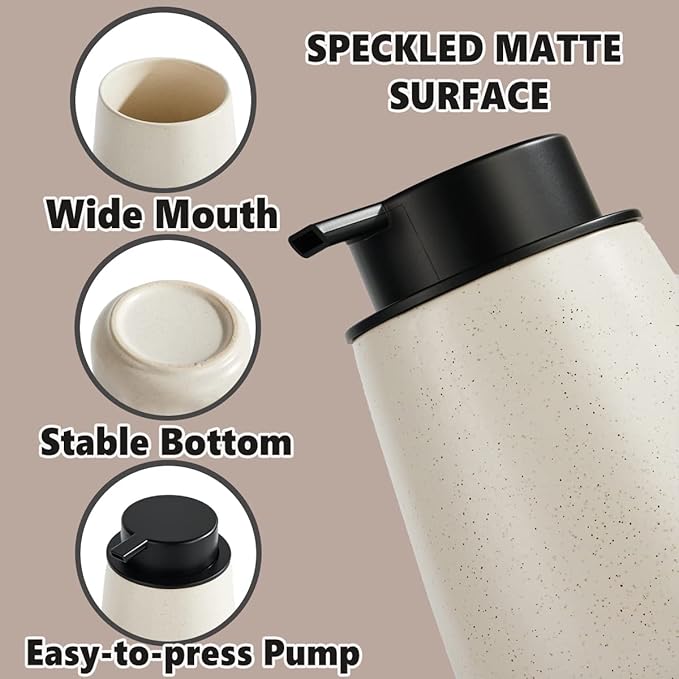 12Oz Ceramic Liquid Soap Dispenser - Modern Lotion Hand Soap Dispenser with Easy-to-Press Black Pump, Reusable and Refillable Dish Soap Dispensers for Bathroom & Kitchen, Speckled Matte Beige-NeatNest