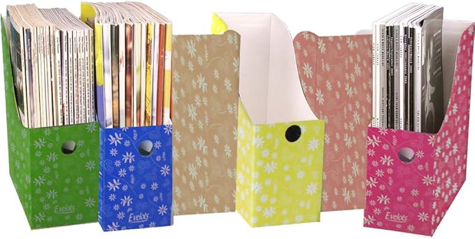 Evelots Magazine File Holder - Set of 24 Floral - Office Desk Organizer - Sturdy Cardboard - New Upgraded Double Front Panel for More Stability - Full 4 Inch Wide - Easy Assemble