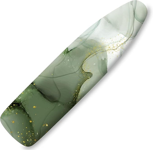 Extra Thick Ironing Board Cover and Pad, Sage Green Marble 15x54 Ironing Board Cover, Resist Scorching and Staining,Elastic Edges,Abstract Gray and Golden