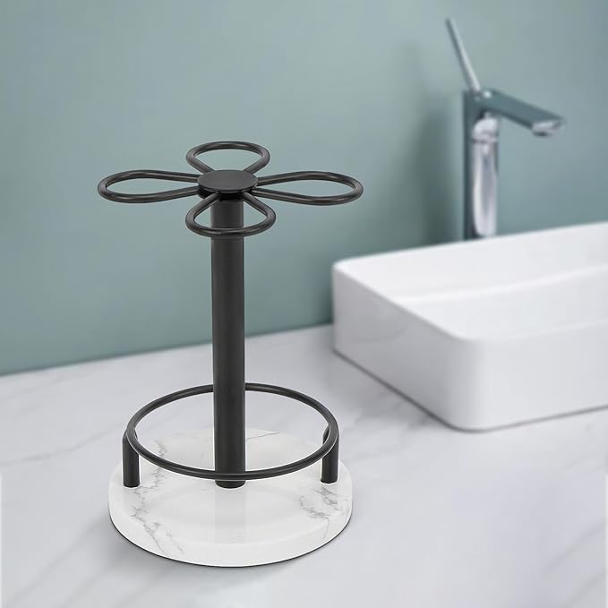 HarJue Toothbrush Holder Stand for Bathroom, Metal Toothbrush Organizer with Marble Base, Toothbrush Storage Collection for Family, Suitable for Home Hotel Countertop Vanity (Small, Matte Black)