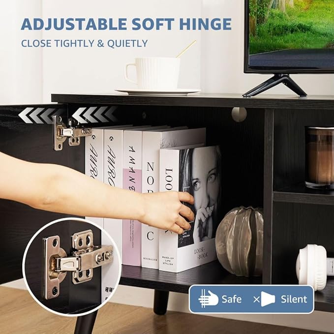 Homee TV Stand for Living Room, Television Stands Entertainment Center Cabinet with Storage for TV up to 60 Inches, 58 Inch, Black-NeatNest