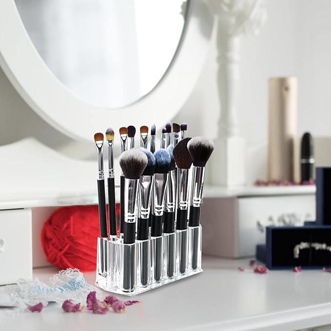 Foraineam 3 Pack Acrylic Eyeliner Lip Liner Holder Organizer, 26 Slots Makeup Brush Pencil Organization Container, Clear Cosmetic Storage Display Holder-NeatNest