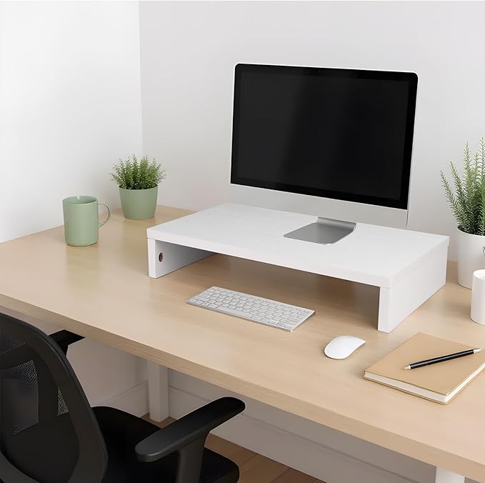 Monitor Stand Riser, Computer Stand, Desk Organizers and Accessories, Laptop Shelf Computer Monitor Riser with Storage for TV Screen PC Printer (White-15.75inch)