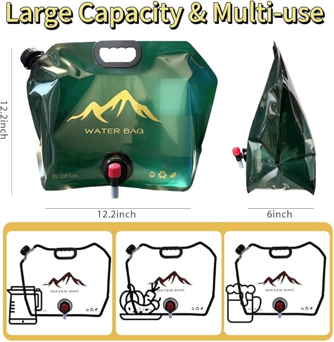 Collapsible 2-Gallon Water Jug Portable Camping Bag with Leak-Proof Spigot Durable BPA-Free 8L Collapsible Water Container for Hiking Camping Emergency Prep (Green)-NeatNest
