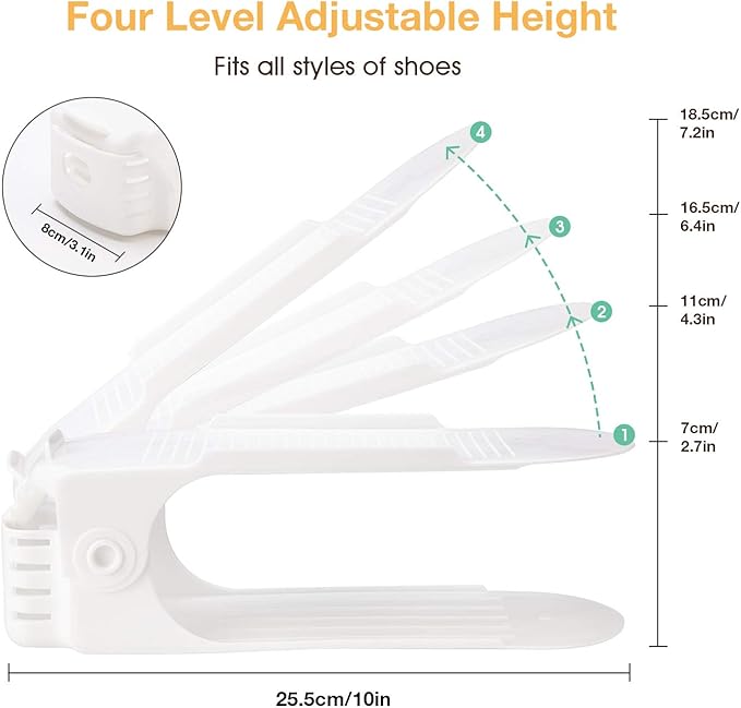 Neprock Shoe Slots Organizer, 20 Pack Adjustable Shoe Rack Stacker Storage Space Saver, Double Deck Shoe Rack Holder for Closet Organization (White)-NeatNest