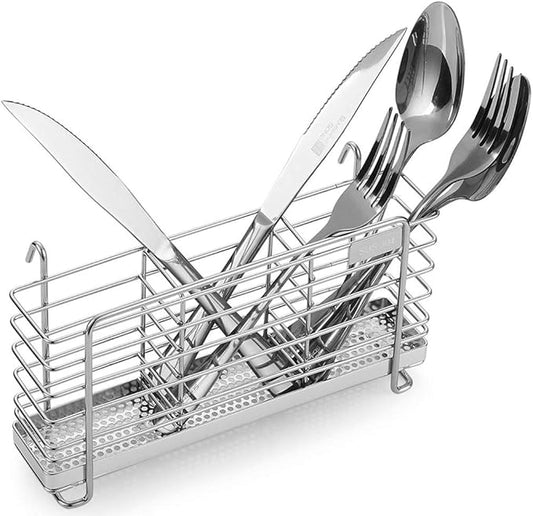 KESOL Sturdy 304 Stainless Steel Utensil Drying Rack Basket Holder with Hooks 3 Divided Compartments, Rust Proof, No Drilling-NeatNest