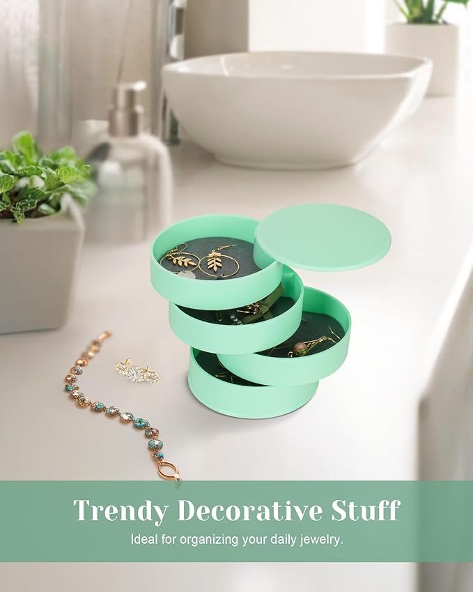 CONBOLA Jewelry Organizer, Small Jewelry Storage Box Earring Holder for Women, 4-Layer Rotating Travel Jewelry Tray Case with Lid for Bracelets Rings Bracelets-NeatNest