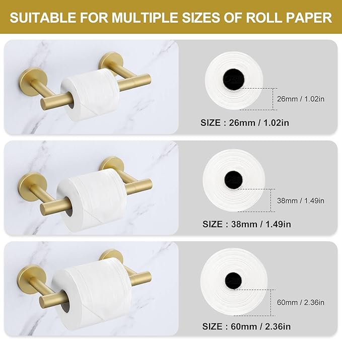 Brushed Gold Toilet Paper Holder Wall Mount, Double Base Large Toilet Paper Roll Holder Stainless Steel Bathroom Hardware Accessories, Commercial Toilet Paper Dispenser-NeatNest
