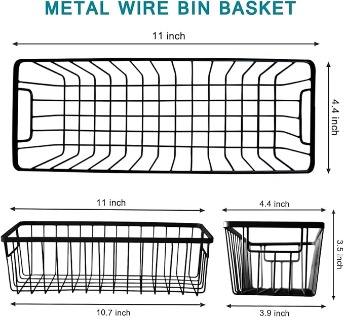SheeChung Hanging Wall Wire Baskets - Small, 3 Pack - Portable Metal Wall Mount Basket, Farmhouse Rustic Home Food Storage Organizer for Cabinets, Pantry, Closets, Bathroom, Kitchen, Bedroom (Black)