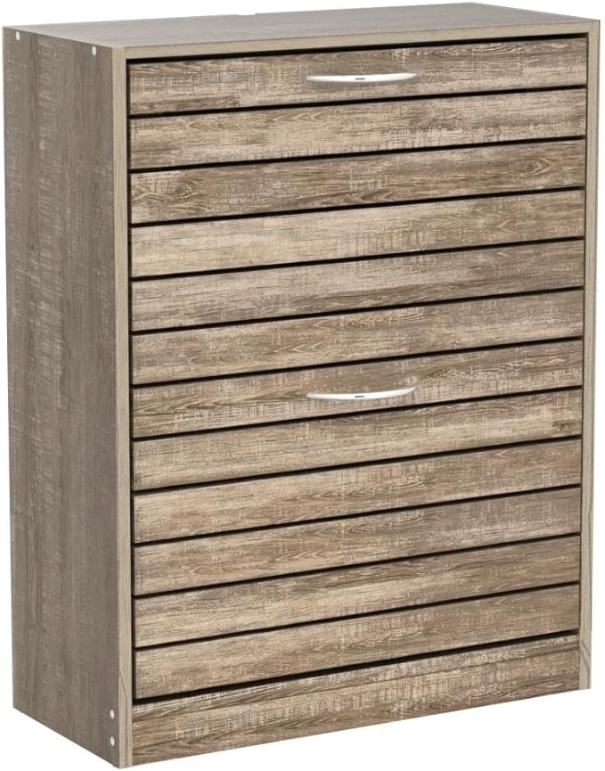 FUFU&GAGA Shoe Storage Cabinet with 2 Flip Drawers for Entryway, Modern, Freestanding Rack Organizer (22.4”W x 9.4”D x 29.5”H) (Light Brown)-NeatNest
